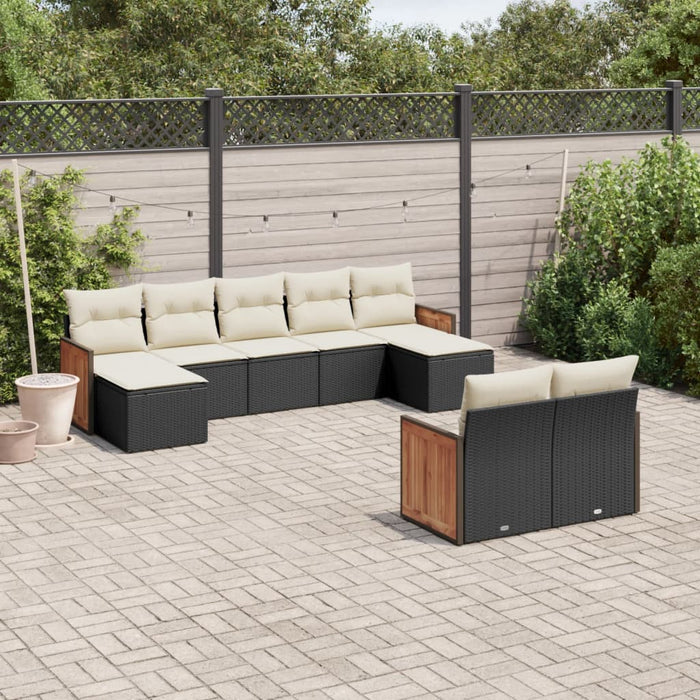 Set mobilier de grădină cu perne, 9 piese, negru, poliratan - WALTI WALTI