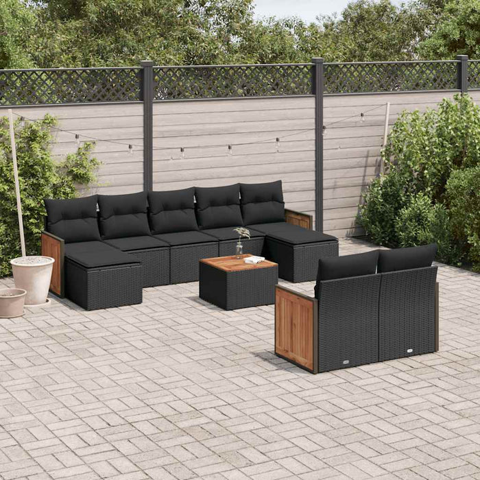 Set canapele de grădină cu perne, 10 piese, negru, poliratan - WALTI WALTI