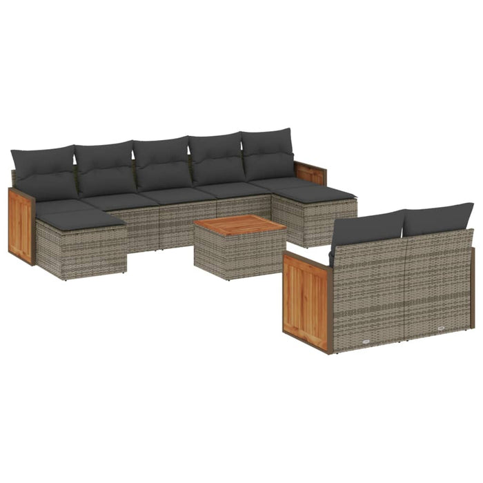 Set mobilier de grădină cu perne, 10 piese, gri, poliratan - WALTI WALTI