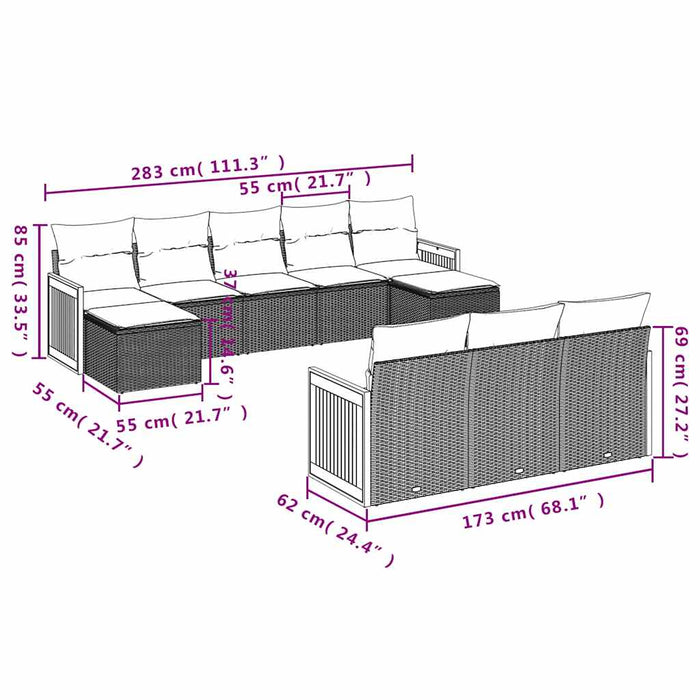 Set canapele de grădină cu perne, 10 piese, negru, poliratan - WALTI WALTI