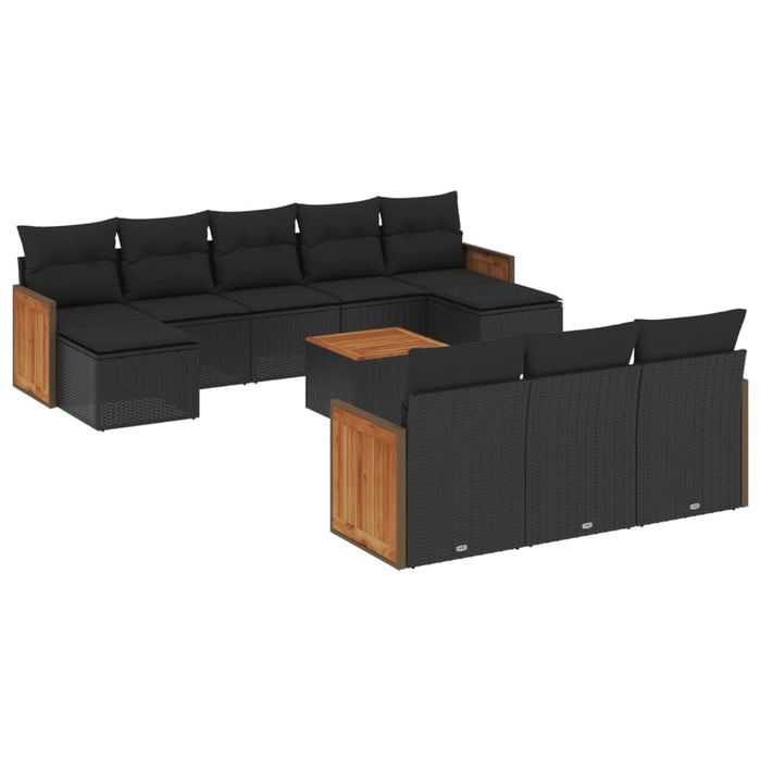 Set canapele de grădină cu perne, 11 piese, negru, poliratan - WALTI WALTI