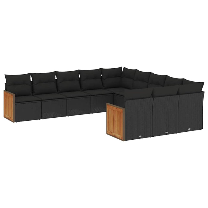 Set canapele de grădină cu perne, 11 piese, negru, poliratan WALTI