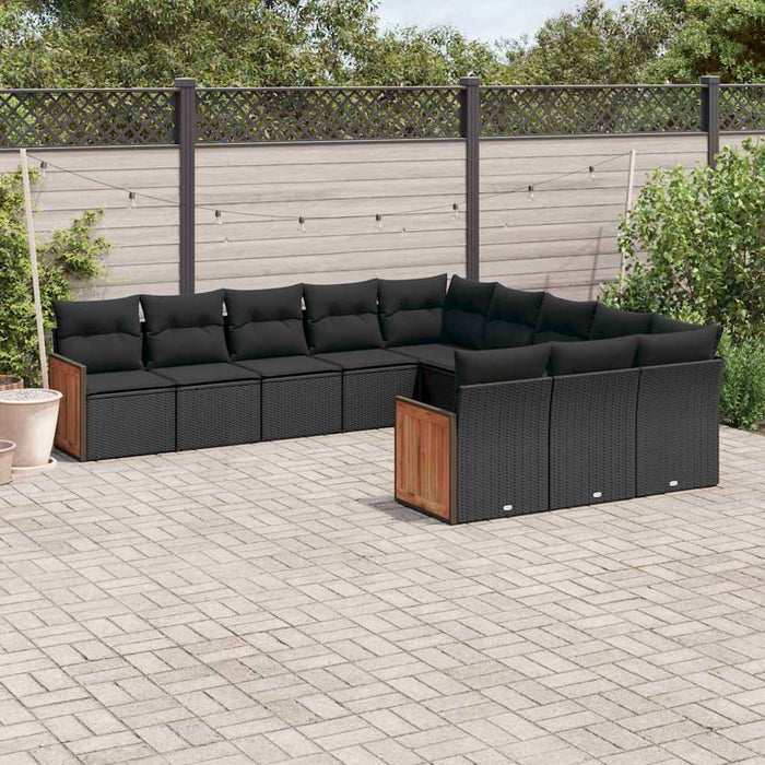 Set canapele de grădină cu perne, 11 piese, negru, poliratan WALTI