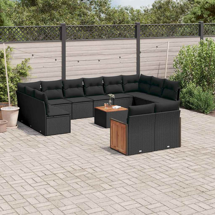 Set mobilier de grădină cu perne, 13 piese, negru, poliratan - WALTI WALTI