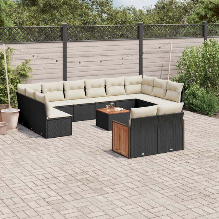 Set mobilier de grădină cu perne, 13 piese, negru, poliratan - WALTI WALTI