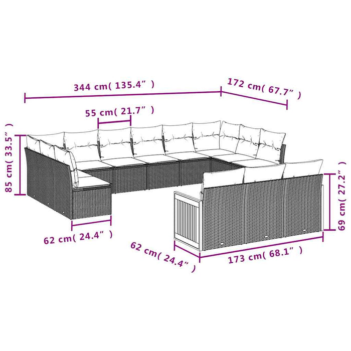 Set mobilier de grădină cu perne, 13 piese, negru, poliratan - WALTI WALTI