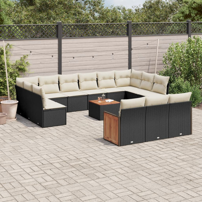 Set mobilier de grădină cu perne, 14 piese, negru, poliratan - WALTI WALTI