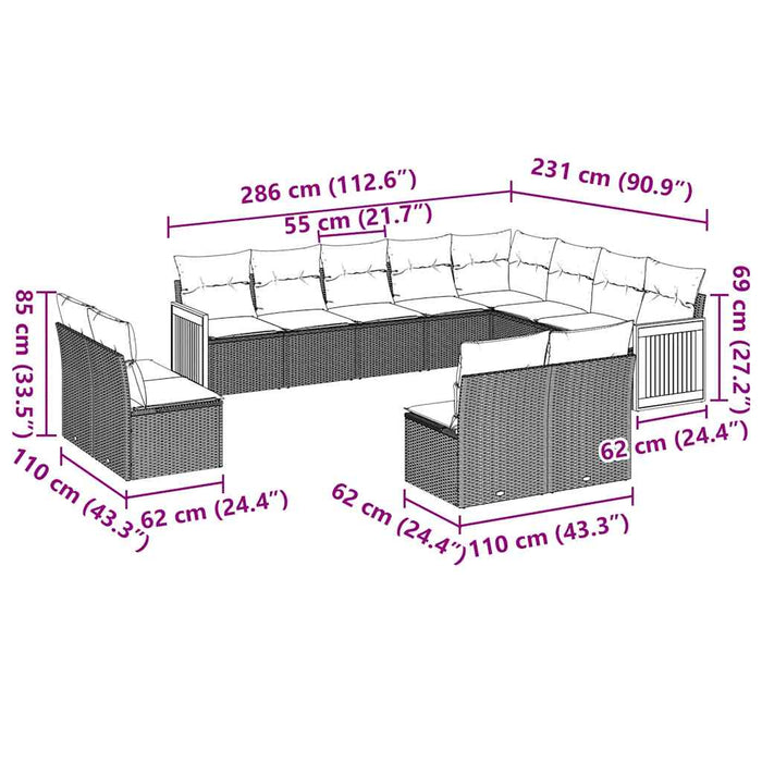Set canapele de grădină, 12 piese, cu perne, negru, poliratan - WALTI WALTI