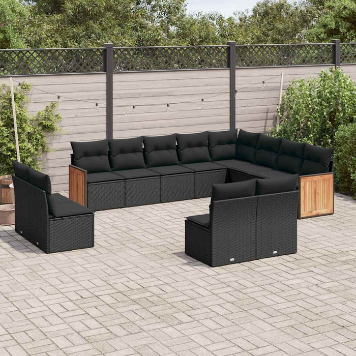 Set canapele de grădină, 12 piese, cu perne, negru, poliratan - WALTI WALTI
