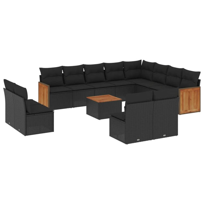 Set mobilier de grădină cu perne, 13 piese, negru, poliratan - WALTI WALTI