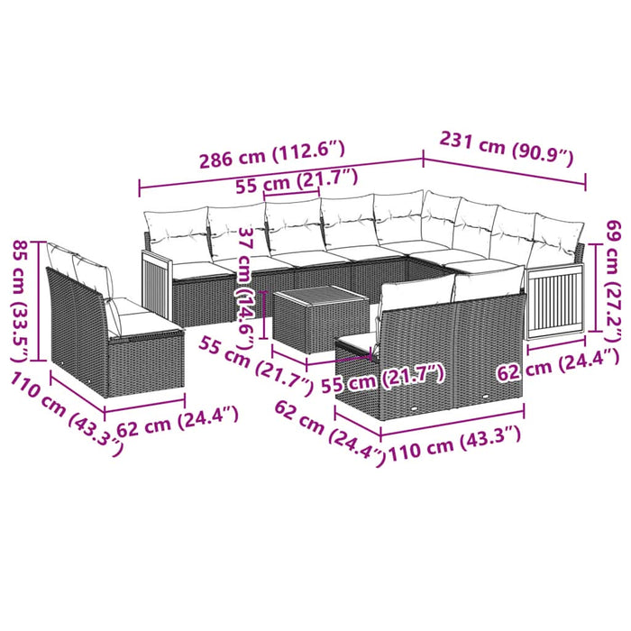 Set mobilier de grădină cu perne, 13 piese, negru, poliratan - WALTI WALTI