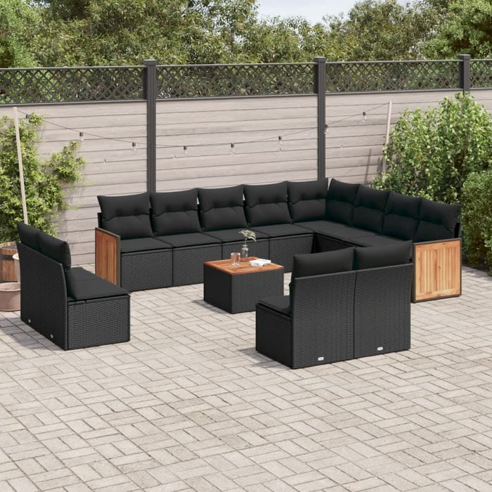 Set mobilier de grădină cu perne, 13 piese, negru, poliratan - WALTI WALTI