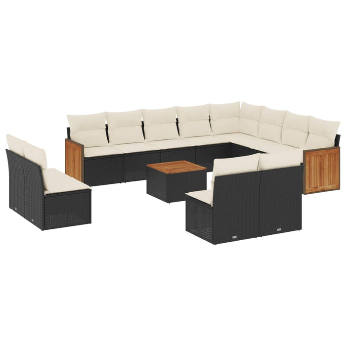 Set mobilier de grădină cu perne, 13 piese, negru, poliratan WALTI