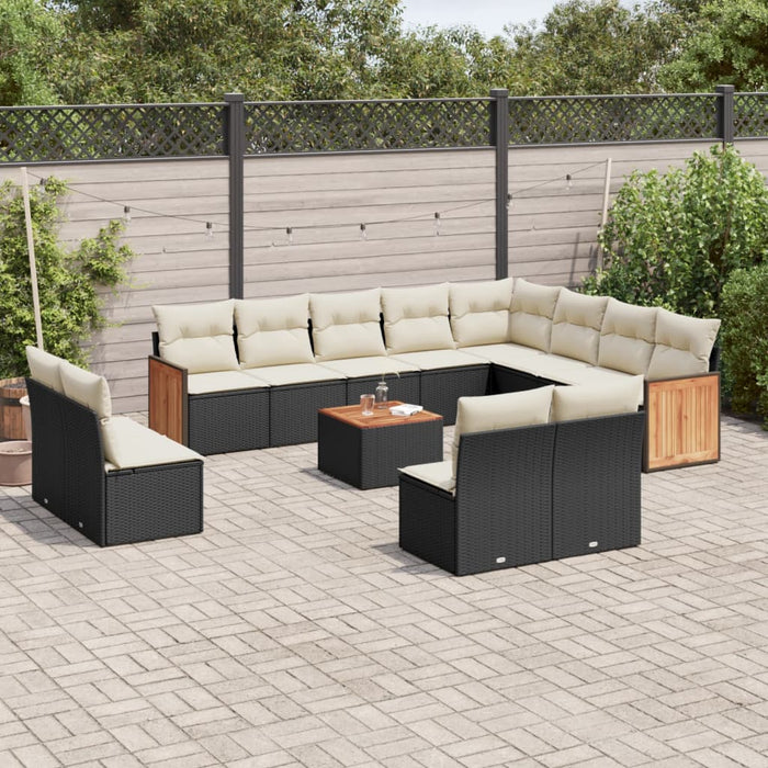 Set mobilier de grădină cu perne, 13 piese, negru, poliratan WALTI