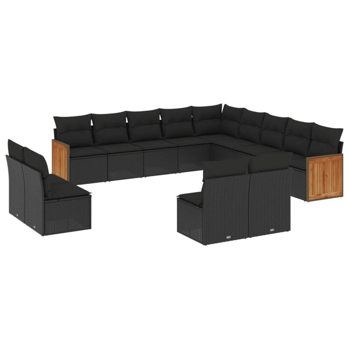 Set mobilier de grădină cu perne, 13 piese, negru, poliratan - WALTI WALTI