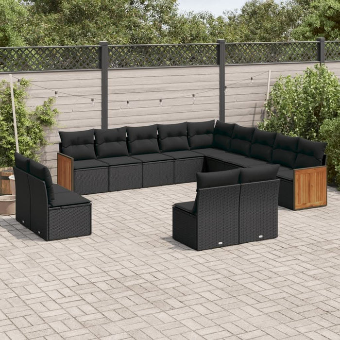 Set mobilier de grădină cu perne, 13 piese, negru, poliratan - WALTI WALTI