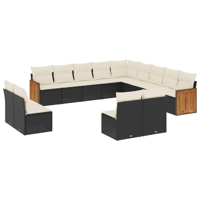 Set mobilier de grădină cu perne, 13 piese, negru, poliratan WALTI