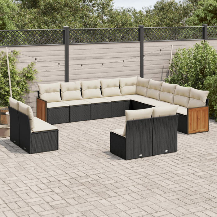 Set mobilier de grădină cu perne, 13 piese, negru, poliratan WALTI