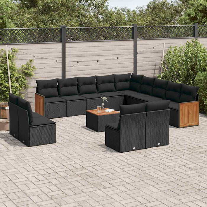 Set mobilier de grădină cu perne, 14 piese, negru, poliratan - WALTI WALTI