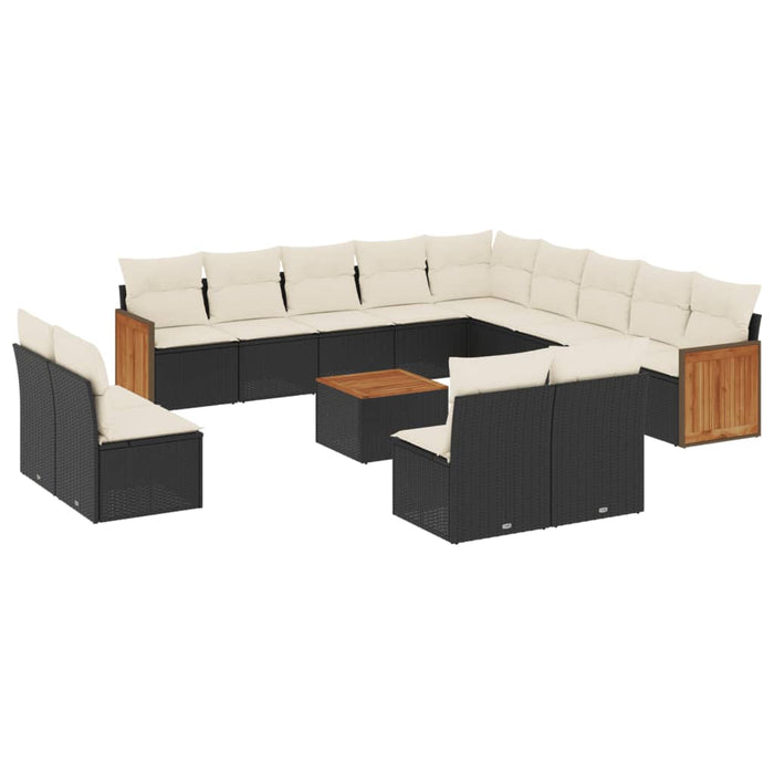 Set mobilier de grădină cu perne, 14 piese, negru, poliratan WALTI