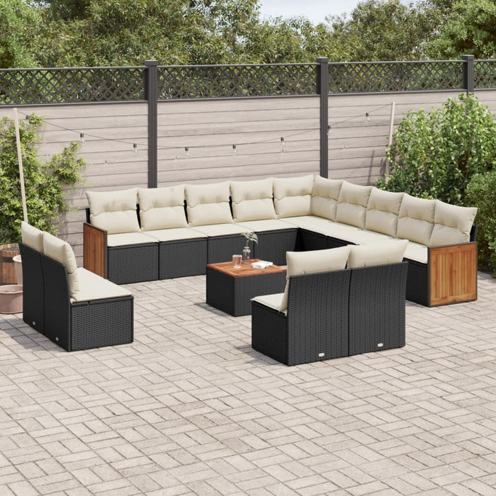 Set mobilier de grădină cu perne, 14 piese, negru, poliratan WALTI