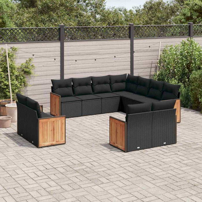 Set canapele de grădină cu perne, 11 piese, negru, poliratan - WALTI WALTI