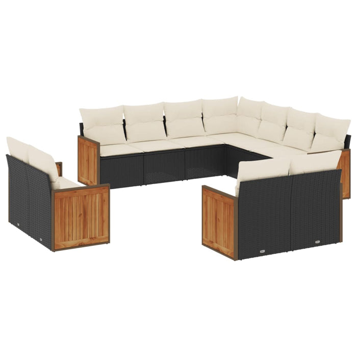 Set canapele de grădină cu perne, 11 piese, negru, poliratan WALTI