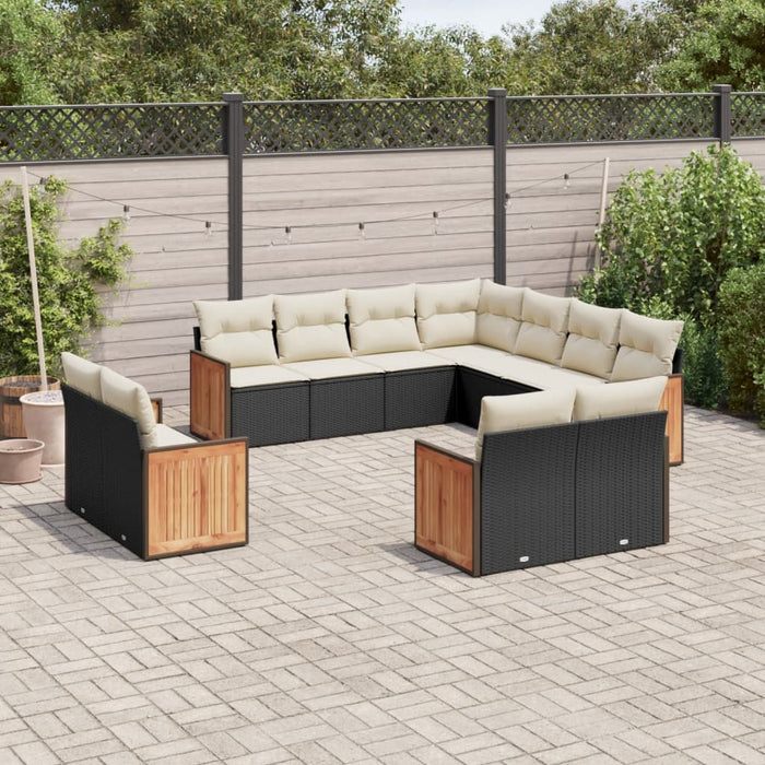 Set canapele de grădină cu perne, 11 piese, negru, poliratan WALTI