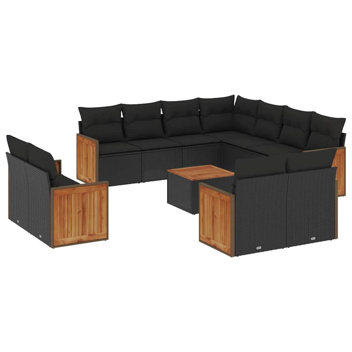Set canapele de grădină, 12 piese, cu perne, negru, poliratan WALTI