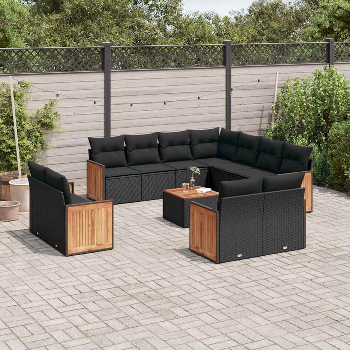 Set canapele de grădină, 12 piese, cu perne, negru, poliratan WALTI