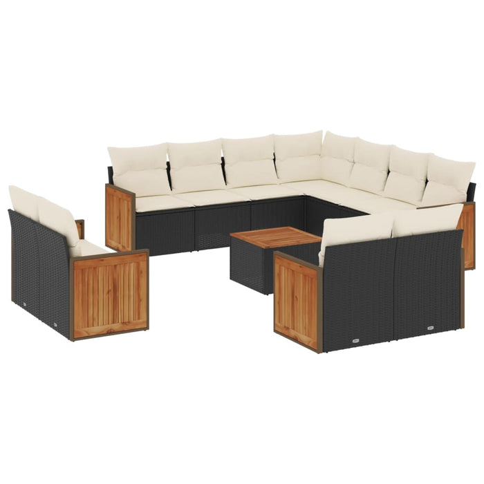 Set canapele de grădină, 12 piese, cu perne, negru, poliratan WALTI