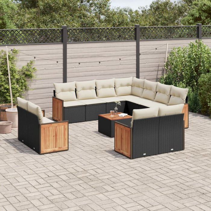 Set canapele de grădină, 12 piese, cu perne, negru, poliratan WALTI