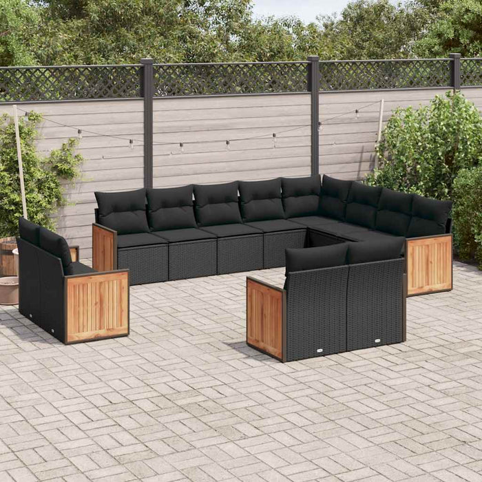 Set canapele de grădină, 12 piese, cu perne, negru, poliratan - WALTI WALTI
