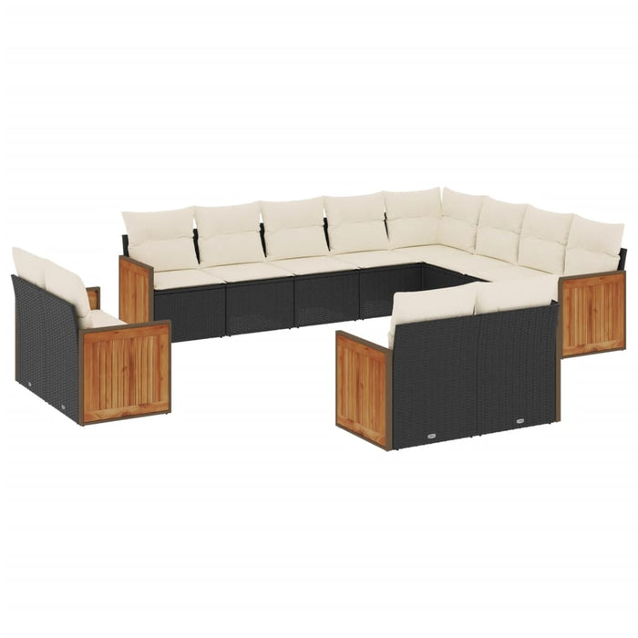 Set canapele de grădină, 12 piese, cu perne, negru, poliratan WALTI