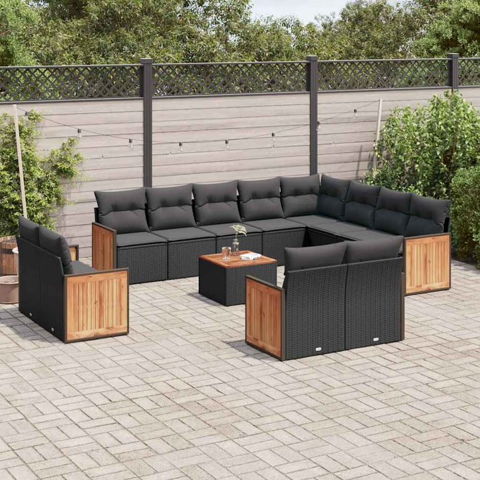Set mobilier de grădină cu perne, 13 piese, negru, poliratan - WALTI WALTI