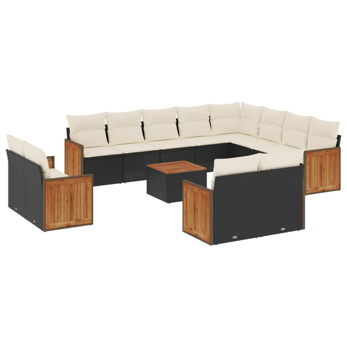 Set mobilier de grădină cu perne, 13 piese, negru, poliratan WALTI