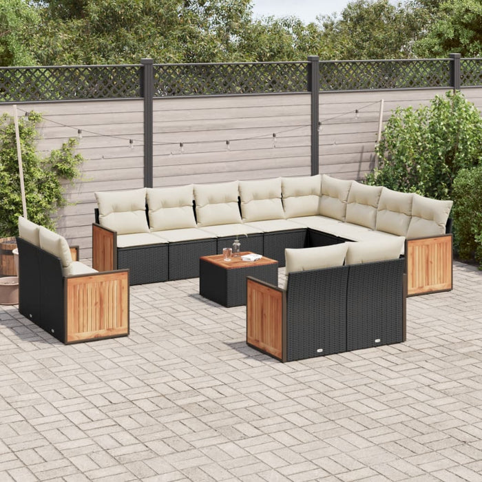 Set mobilier de grădină cu perne, 13 piese, negru, poliratan WALTI