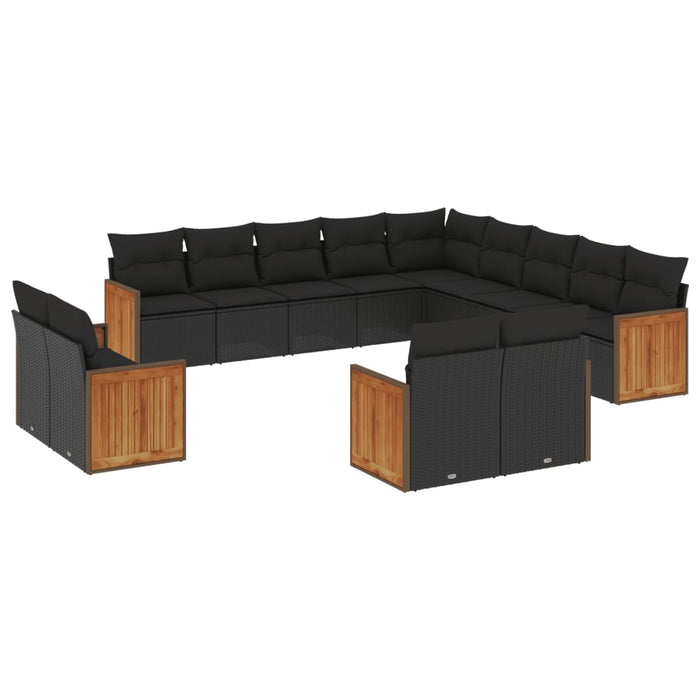 Set mobilier de grădină cu perne, 13 piese, negru, poliratan - WALTI WALTI