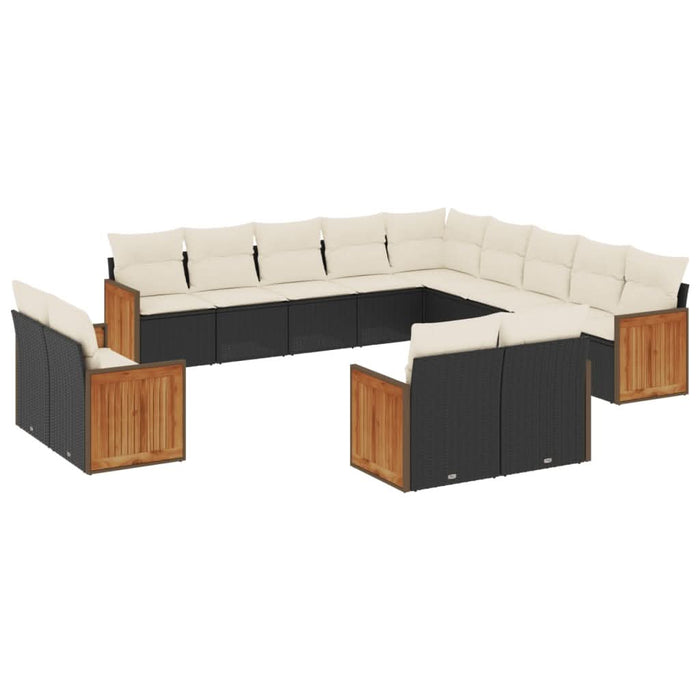 Set mobilier de grădină cu perne, 13 piese, negru, poliratan WALTI