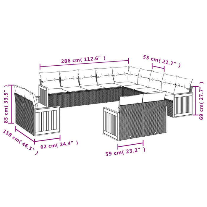 Set mobilier de grădină cu perne, 13 piese, negru, poliratan WALTI