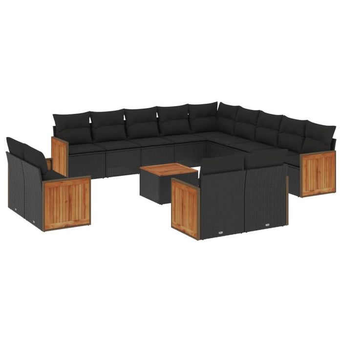 Set mobilier de grădină cu perne, 14 piese, negru, poliratan - WALTI WALTI