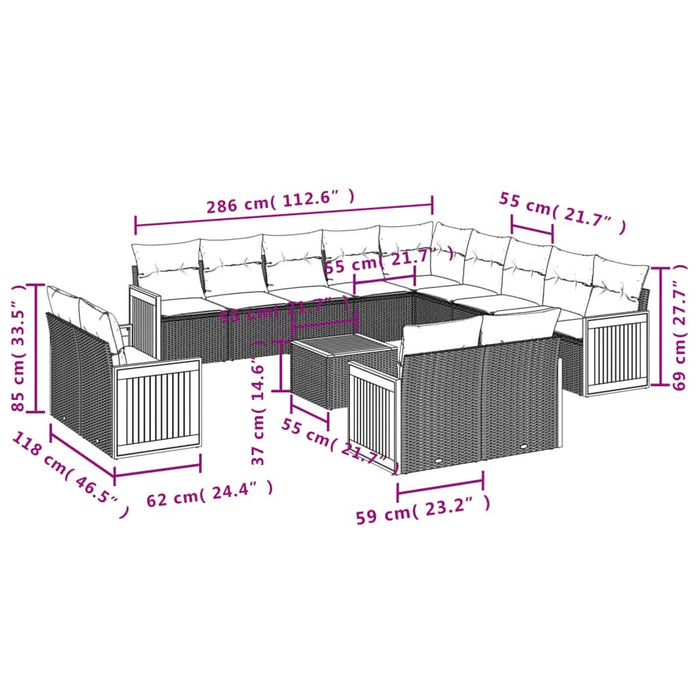 Set mobilier de grădină cu perne, 14 piese, negru, poliratan - WALTI WALTI