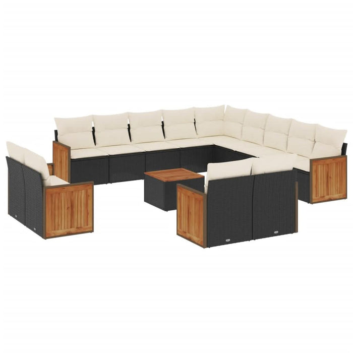 Set mobilier de grădină cu perne, 14 piese, negru, poliratan - WALTI WALTI