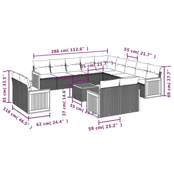 Set mobilier de grădină cu perne, 14 piese, negru, poliratan - WALTI WALTI
