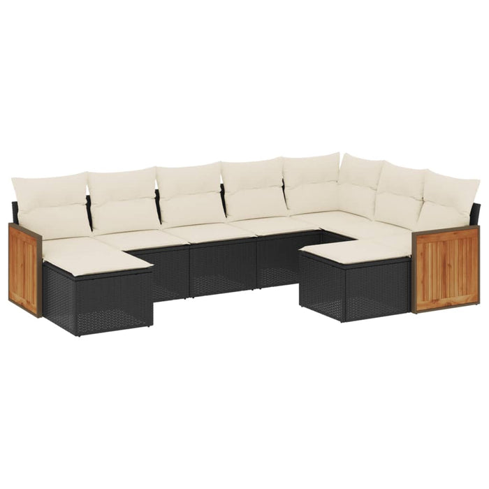 Set mobilier de grădină cu perne, 9 piese, negru, poliratan WALTI