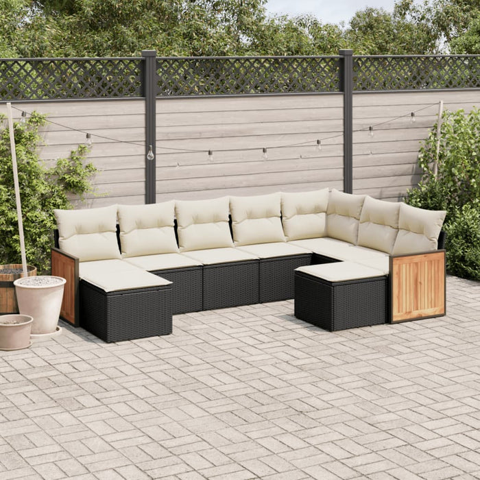 Set mobilier de grădină cu perne, 9 piese, negru, poliratan WALTI