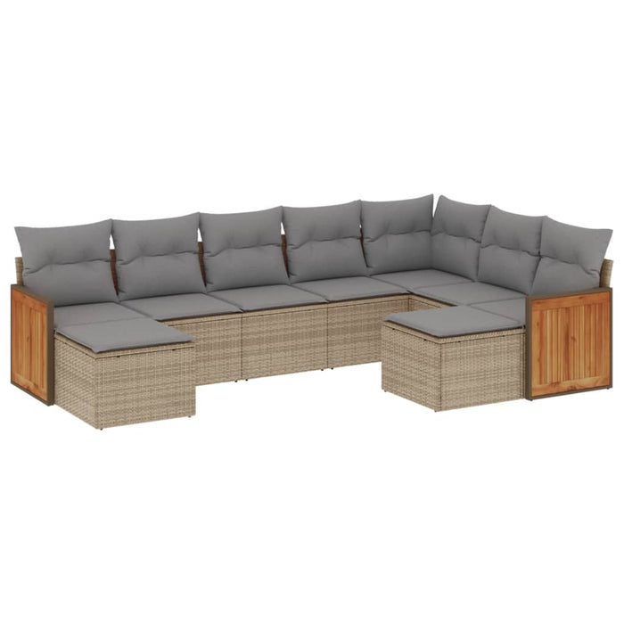 Set canapele de grădină, 9 piese, cu perne, bej, poliratan WALTI