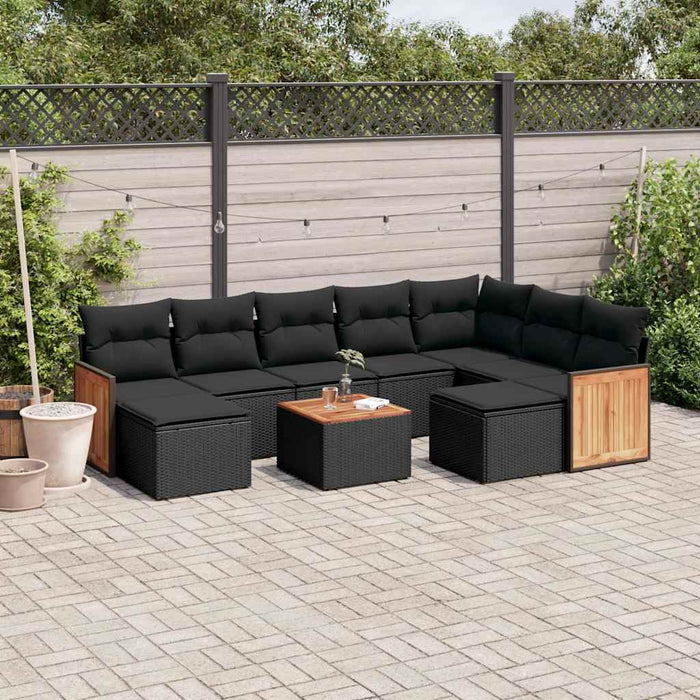 Set canapele de grădină cu perne, 10 piese, negru, poliratan - WALTI WALTI