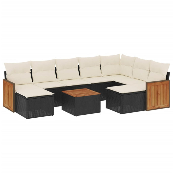 Set canapele de grădină cu perne, 10 piese, negru, poliratan WALTI