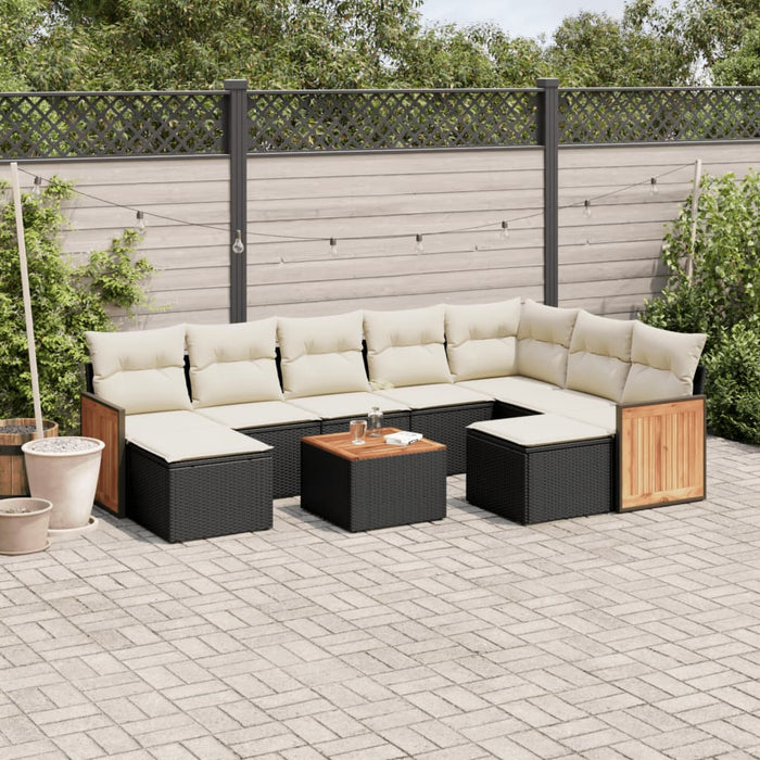 Set canapele de grădină cu perne, 10 piese, negru, poliratan WALTI